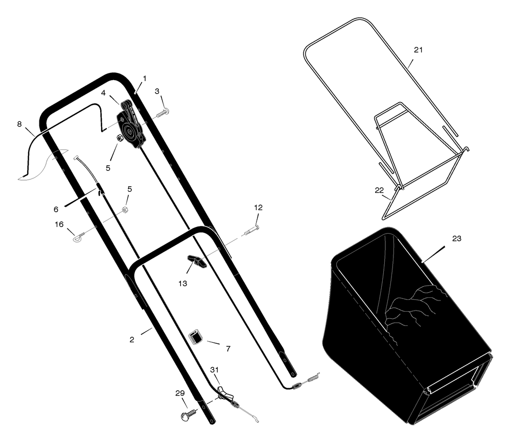 Handle And Bagger Assembly Diagram and Parts List for 229611X83A 2005 Briggs and Stratton Lawn Mower